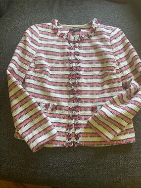 Talbots Striped Tweed Jacket in Pink, White & Black